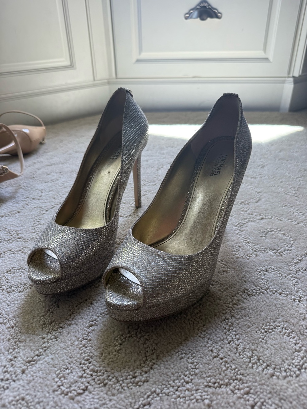 Michael Kors Glitter Peep-Toe Platform Heels